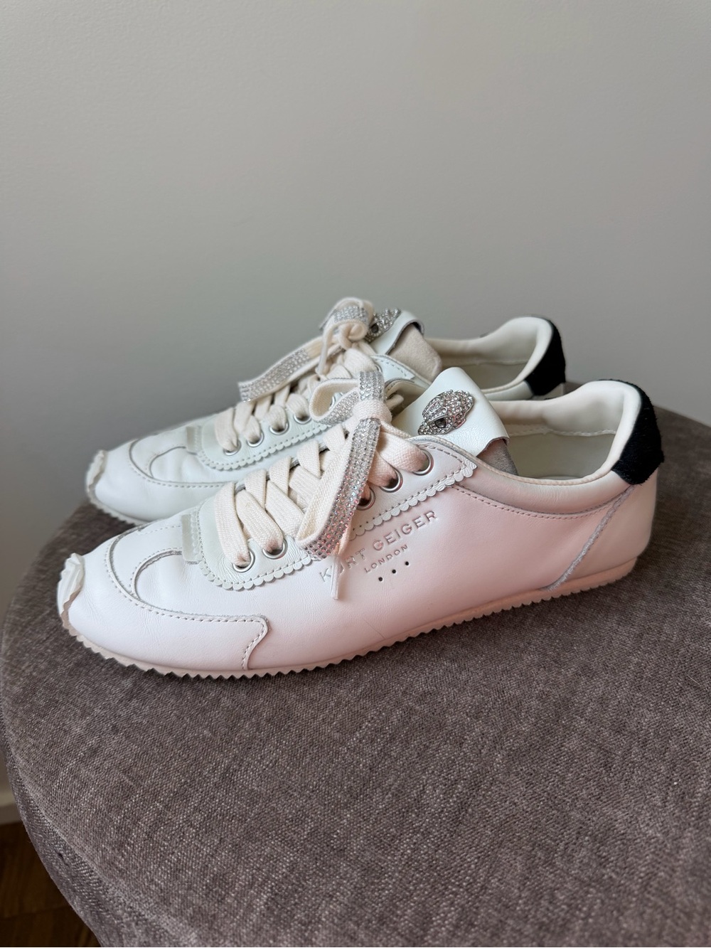 Kurt Geiger White Leather Sneakers with Black Heel Tab